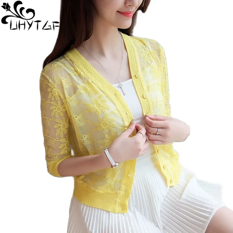 UHYTGF Summer Coat Women's Fashion Lace Hollow Thin Sun Protection Clothing Knitted Shawl Tops Cardigan Female Short Jacket 2176
UHYTGF Summer Coat Women's Fashion Lace Hollow Thin Sun Protection Clothing Knitted Shawl Tops Cardigan Female Short Jacket 2176