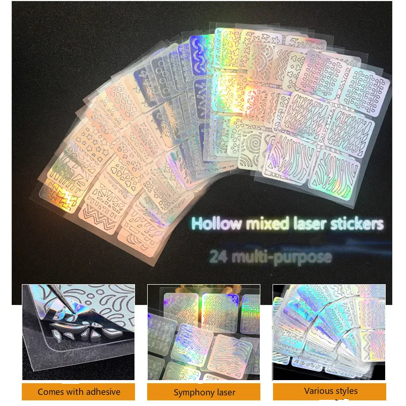 24 Sheets/set DIY Nail Art Hollow 3D Laser Sticker Stencil Gel Polish Nail Vinyl Tip Transfer Guide Template Nail Decals
24 Sheets/set DIY Nail Art Hollow 3D Laser Sticker Stencil Gel Polish Nail Vinyl Tip Transfer Guide Template Nail Decals