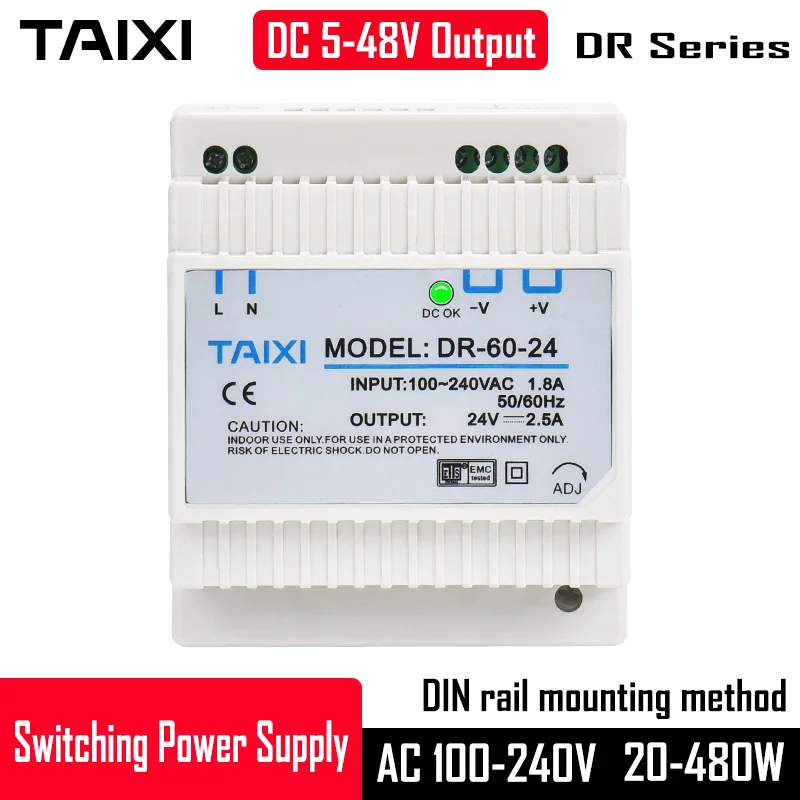DR DIN Rail импульсный источник питания 5 в 12 В 24 в 36 в 48 в 2.5A 30 Вт 45 Вт 60 Вт 120 Вт 200 Вт 240 Вт 480 Вт для устройства управления печатной платой
DR DIN Rail импульсный источник питания 5 в 12 В 24 в 36 в 48 в 2.5A 30 Вт 45 Вт 60 Вт 120 Вт 200 Вт 240 Вт 480 Вт для устройства управления печатной платой