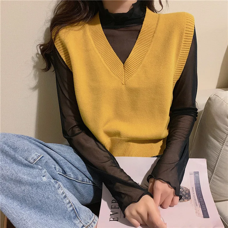 V neck Sweater Vest Spring Autumn Sleeveless Knit Pullover Sweater Korean Vintage Black White Beige Yellow Green Pink Vest
V neck Sweater Vest Spring Autumn Sleeveless Knit Pullover Sweater Korean Vintage Black White Beige Yellow Green Pink Vest