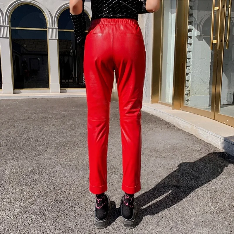 New Spring Women Causal Elastic Waist Pencil Pants High Quality Sheepskin Genuine Leather Pants Ankle Length Streetwear Trousers
New Spring Women Causal Elastic Waist Pencil Pants High Quality Sheepskin Genuine Leather Pants Ankle Length Streetwear Trousers