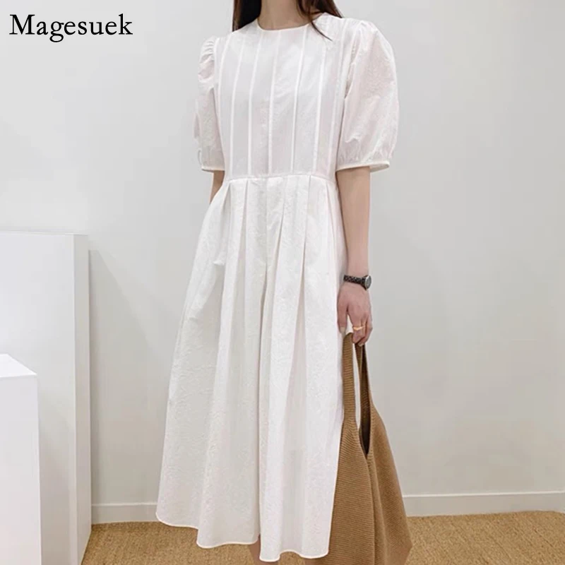 Vintage Elegant Puff Sleeve White Summer Dress Women Loose Pleated Woman Dress Korean Chic Cotton Long Dresses Vestidos 14513
Vintage Elegant Puff Sleeve White Summer Dress Women Loose Pleated Woman Dress Korean Chic Cotton Long Dresses Vestidos 14513