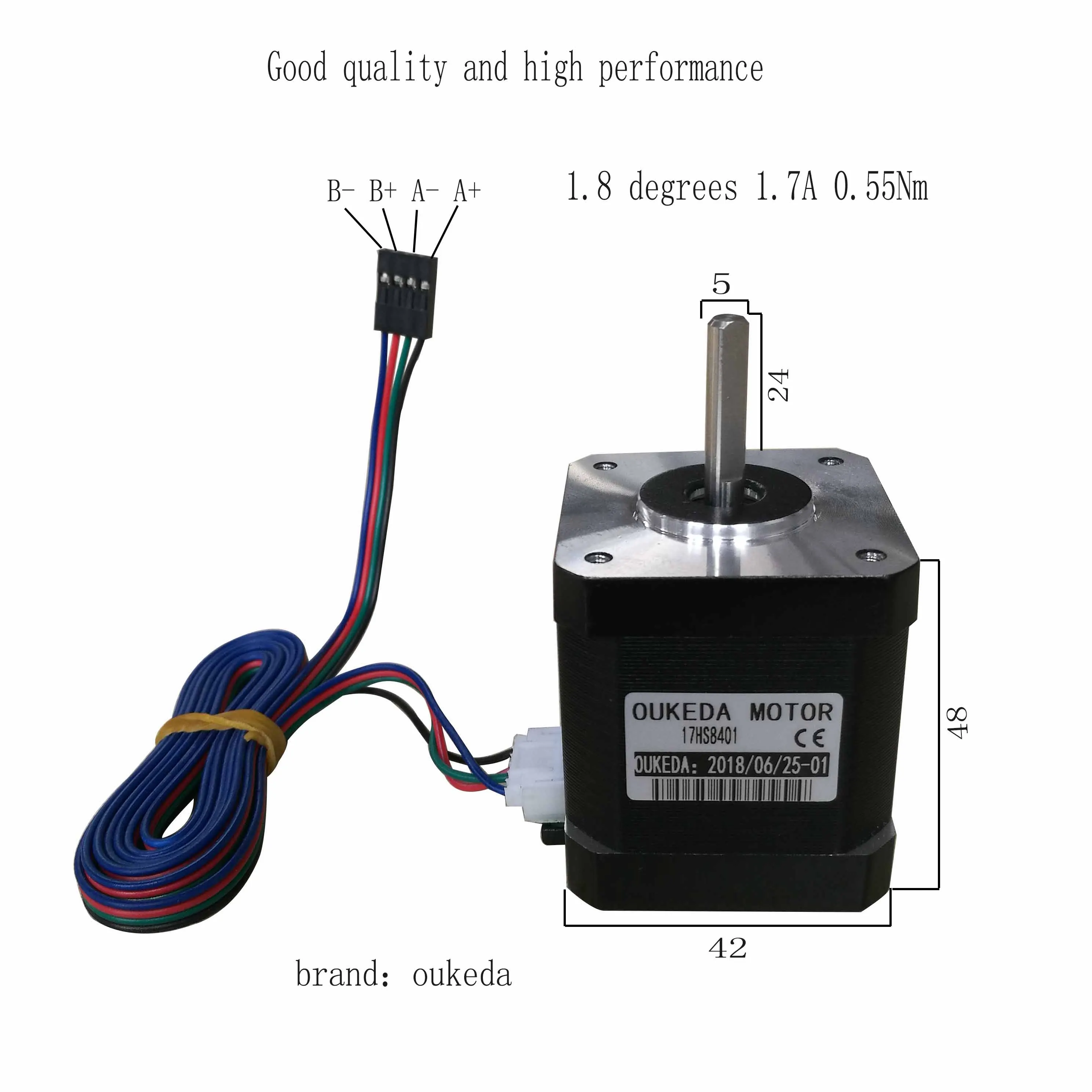 42 stepper motor is suitable for 3D printer accessories 17HS8401 two-phase four-wire 1.8 degrees 1.7A 0.55Nm
42 stepper motor is suitable for 3D printer accessories 17HS8401 two-phase four-wire 1.8 degrees 1.7A 0.55Nm