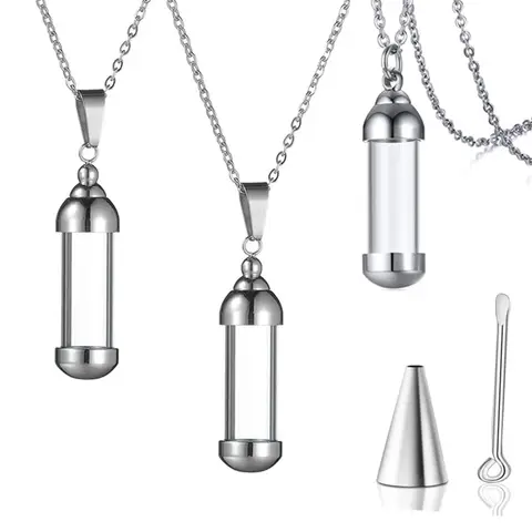 Stainless Steel Glass Openable Container Vial Tube Urn Keepsake Cremation Ashes Holder Memorial Pendant Necklace Jewelry