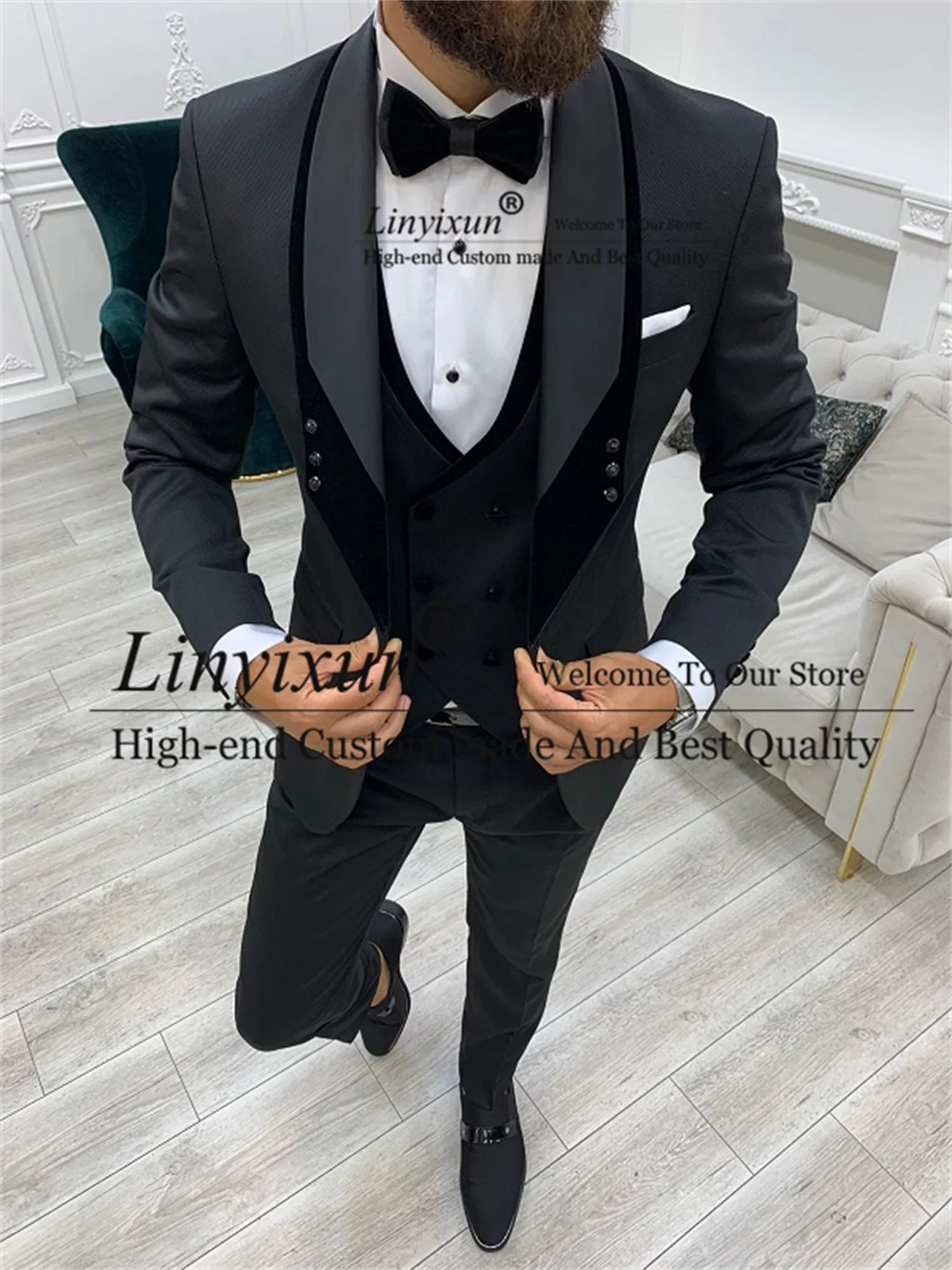 Fashion Double Lapel Mens Suits Slim Fit 3 Pieces Jacket Vest Pants Set Groom Tuxedos Business Male Prom Blazer Terno Masculino
Fashion Double Lapel Mens Suits Slim Fit 3 Pieces Jacket Vest Pants Set Groom Tuxedos Business Male Prom Blazer Terno Masculino