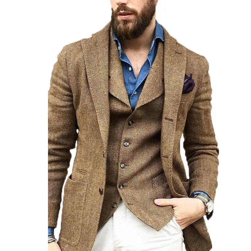 Khaki Business Men Suits Slim Fit Tweed Herringbone Notch Lapel Jacket Tuxedo Groom Suits For Men Wedding 2 PCS Jacket & Vest
Khaki Business Men Suits Slim Fit Tweed Herringbone Notch Lapel Jacket Tuxedo Groom Suits For Men Wedding 2 PCS Jacket & Vest