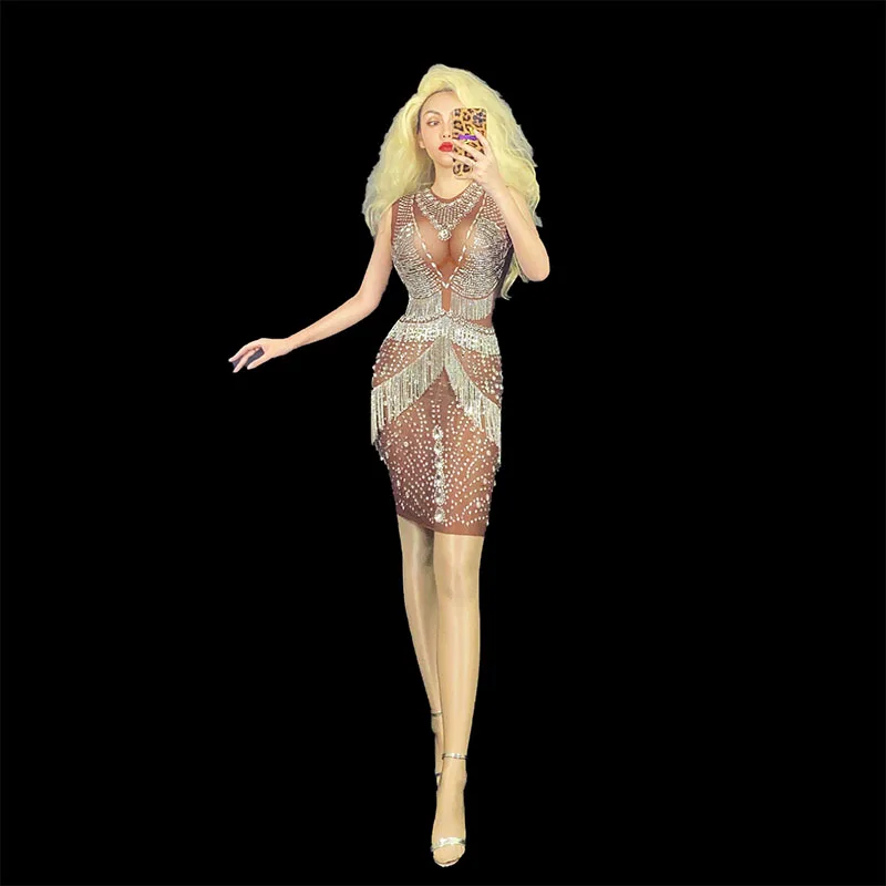 Silver Rhinestone Fringe Transparent Dress Birthday Celebrate Outfit Dress Women Dancer DS Show
Silver Rhinestone Fringe Transparent Dress Birthday Celebrate Outfit Dress Women Dancer DS Show