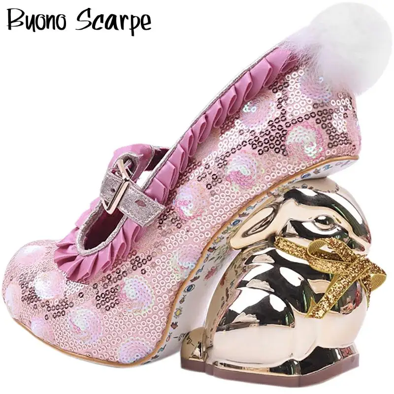 Bling Sequins Wedding Shoes Stdudds Belt Prom Pink Glitter Strange Rabbit High Heels Pumps Novelty Fairy Dress Sweet Zapatos
Bling Sequins Wedding Shoes Stdudds Belt Prom Pink Glitter Strange Rabbit High Heels Pumps Novelty Fairy Dress Sweet Zapatos