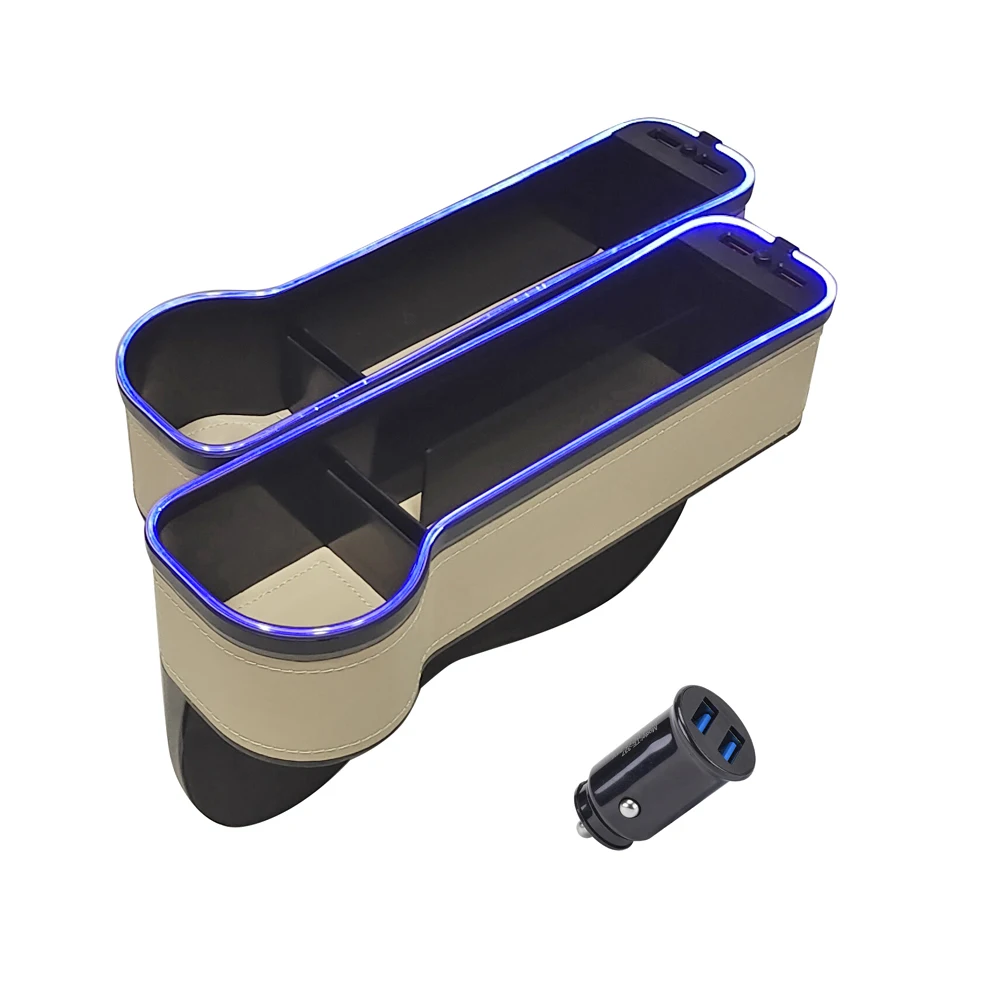 2PCS 3 in 1 Storage Box Set Front Seat Gap Filler Slip Organizer with Twin USB Car Charger Drink Cup Holder Ambient Lights
2PCS 3 in 1 Storage Box Set Front Seat Gap Filler Slip Organizer with Twin USB Car Charger Drink Cup Holder Ambient Lights