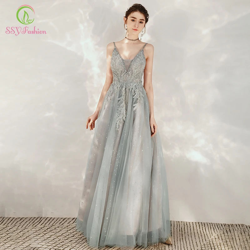 SSYFashion New Sexy Grey Evening Dresses V-neck Backless Sequins Appliques Long Prom Party Formal Gown Vestidos De Noche Custom
SSYFashion New Sexy Grey Evening Dresses V-neck Backless Sequins Appliques Long Prom Party Formal Gown Vestidos De Noche Custom