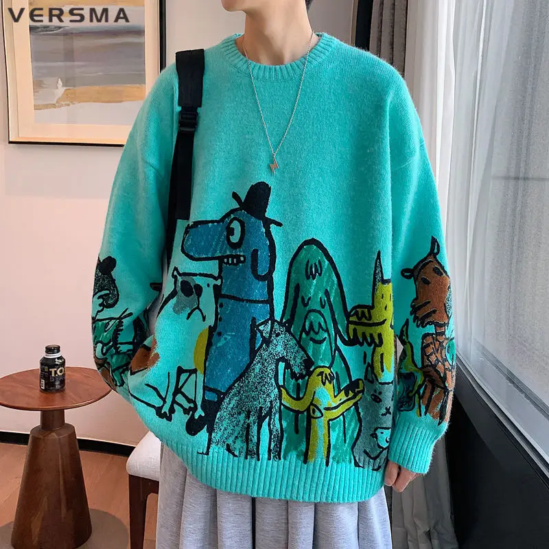 VERSMA Korean Designer Cartoon Anime Print White Knitted Sweater Men Women Autumn Chunky Long Sleeve Christmas Sweater For Male
VERSMA Korean Designer Cartoon Anime Print White Knitted Sweater Men Women Autumn Chunky Long Sleeve Christmas Sweater For Male