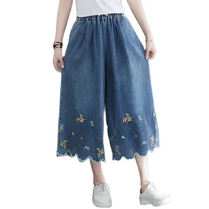Ladies Tight High Waist Cowboy Embroidery Wide Leg Pants Female Fashion Loose Jeans 2024 New Summer Women's Cropped Trousers
Ladies Tight High Waist Cowboy Embroidery Wide Leg Pants Female Fashion Loose Jeans 2024 New Summer Women's Cropped Trousers