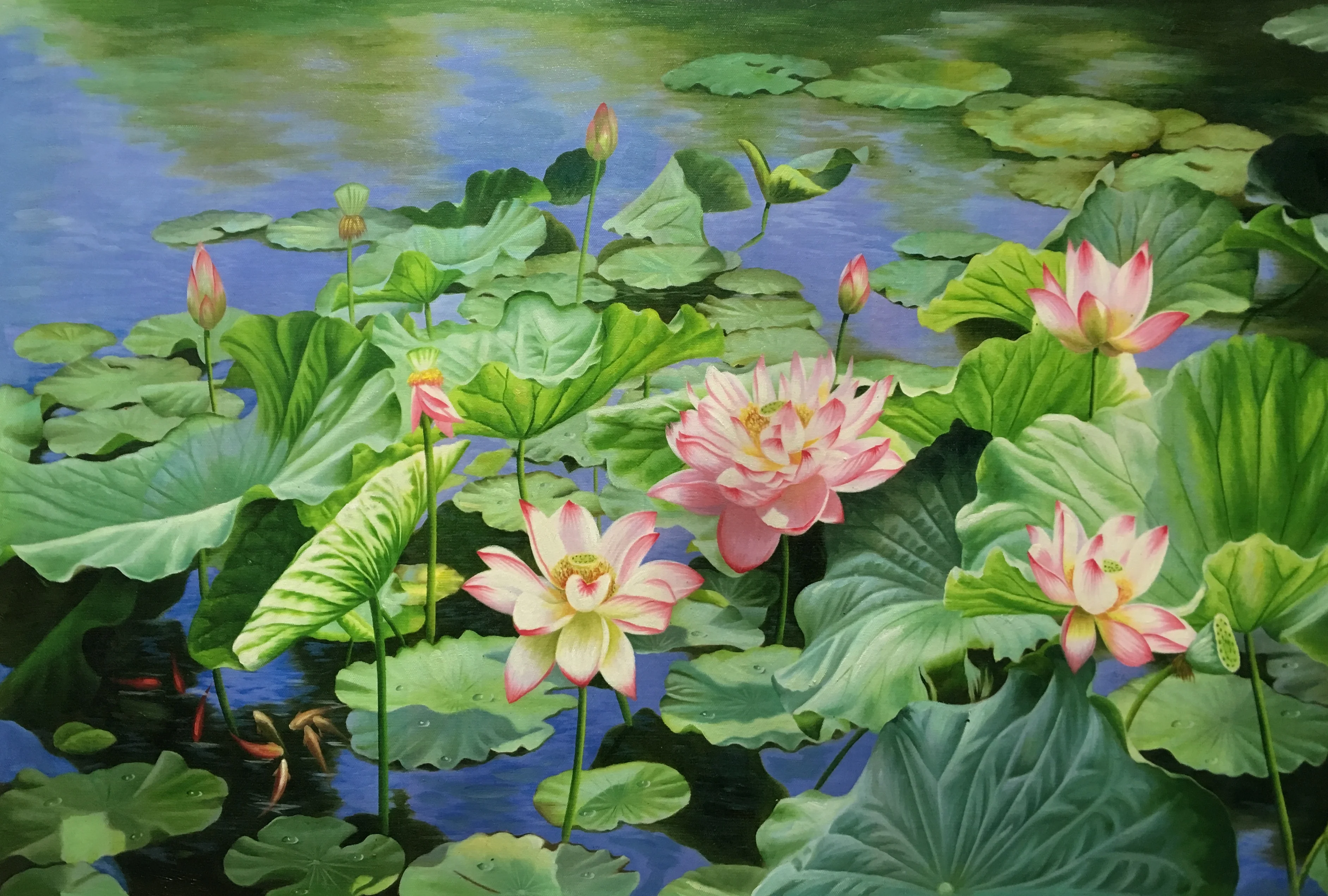 High Quality Canvas Art Picture Print Painting Flower Lotus Pond and Fish Oil Painting Wall Art Picture Painting for Home Decor
High Quality Canvas Art Picture Print Painting Flower Lotus Pond and Fish Oil Painting Wall Art Picture Painting for Home Decor