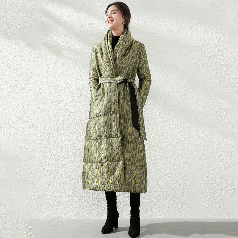 2021 winter new jacquard Women's down jacket female double-layer v-neck long belt thicken Whihte Duck Down Jackets Women parka
2021 winter new jacquard Women's down jacket female double-layer v-neck long belt thicken Whihte Duck Down Jackets Women parka