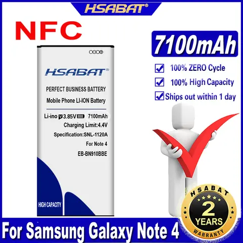HSABAT 7100mAh Battery For Samsung Galaxy Note 4 / N910 EB-BN910BBE NFC N910H N910A N910C N910F N910FQ N910X N910W N910T Note4