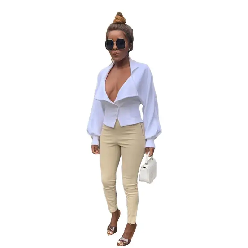 Autumn fashion women's blouse shirt Explosive style deep V-neck pure white temperament lantern sleeve shirt
Autumn fashion women's blouse shirt Explosive style deep V-neck pure white temperament lantern sleeve shirt