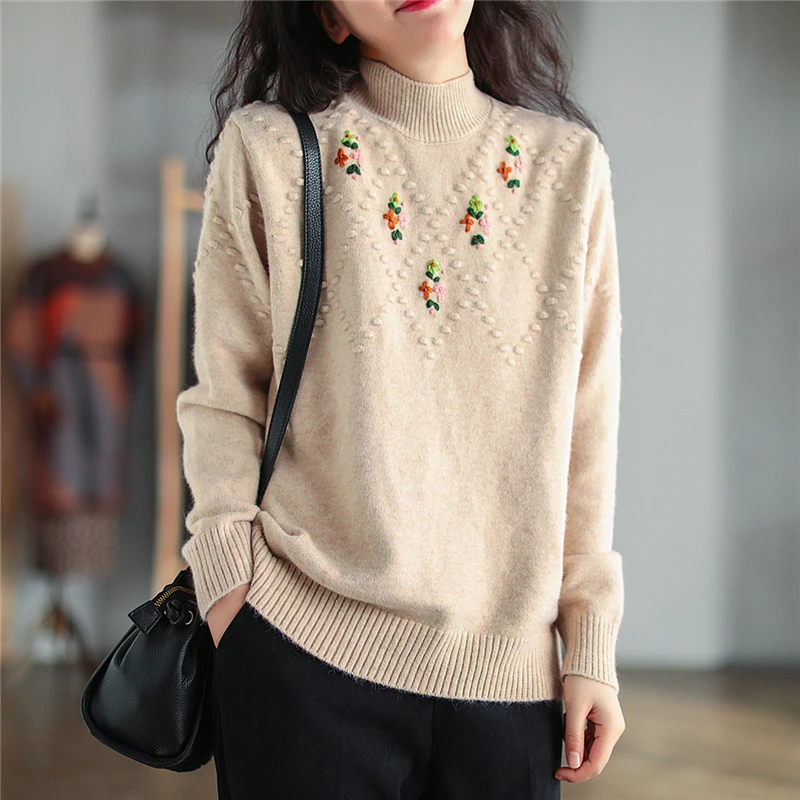 120103 Women Sweater Mock Neck Flower Cotton Knit Solid Color Cute Sweet Girl Casual Girlfriend Harajuku Campus Student Knitwear
120103 Women Sweater Mock Neck Flower Cotton Knit Solid Color Cute Sweet Girl Casual Girlfriend Harajuku Campus Student Knitwear