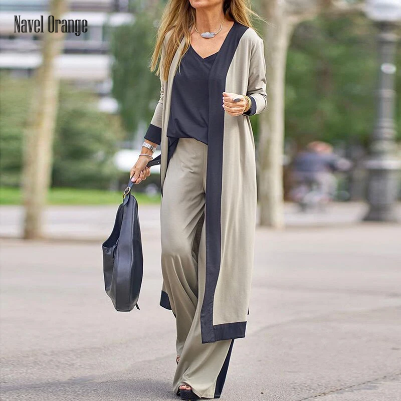 New Women Sling Top X-Long Coat Straight Pants 3PCS Suits Loose Elastic Waist V-Neck Full Sleeve Sets Fashion Elegant Streetwear
New Women Sling Top X-Long Coat Straight Pants 3PCS Suits Loose Elastic Waist V-Neck Full Sleeve Sets Fashion Elegant Streetwear