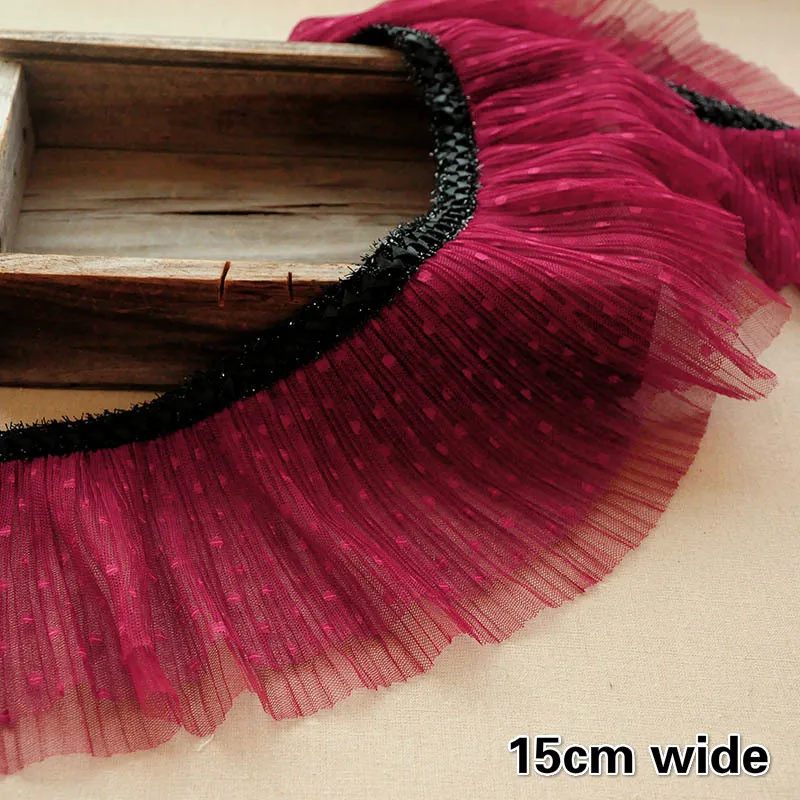 Trend Wine Red Mesh Pleated Applique Ribbon Lace Fabric DIY Ladies Children Clothes Skirt Costumes Sewing Costura Шитье Кружево
Trend Wine Red Mesh Pleated Applique Ribbon Lace Fabric DIY Ladies Children Clothes Skirt Costumes Sewing Costura Шитье Кружево