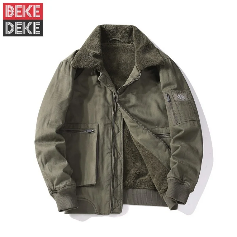 Fleece Winter Lining Turn-Down Collar Vintage Cargo Coat Men Thick Warm Pilot Jacket Zipper Long Sleeve Casual Outerwear Male
Fleece Winter Lining Turn-Down Collar Vintage Cargo Coat Men Thick Warm Pilot Jacket Zipper Long Sleeve Casual Outerwear Male
