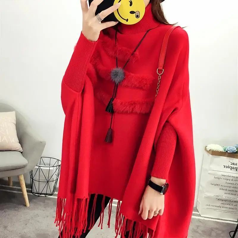 Bat sweater pullover autumn and winter new loose and versatile knitted sweater women's cloak shawl jacket high collar tassel
Bat sweater pullover autumn and winter new loose and versatile knitted sweater women's cloak shawl jacket high collar tassel
