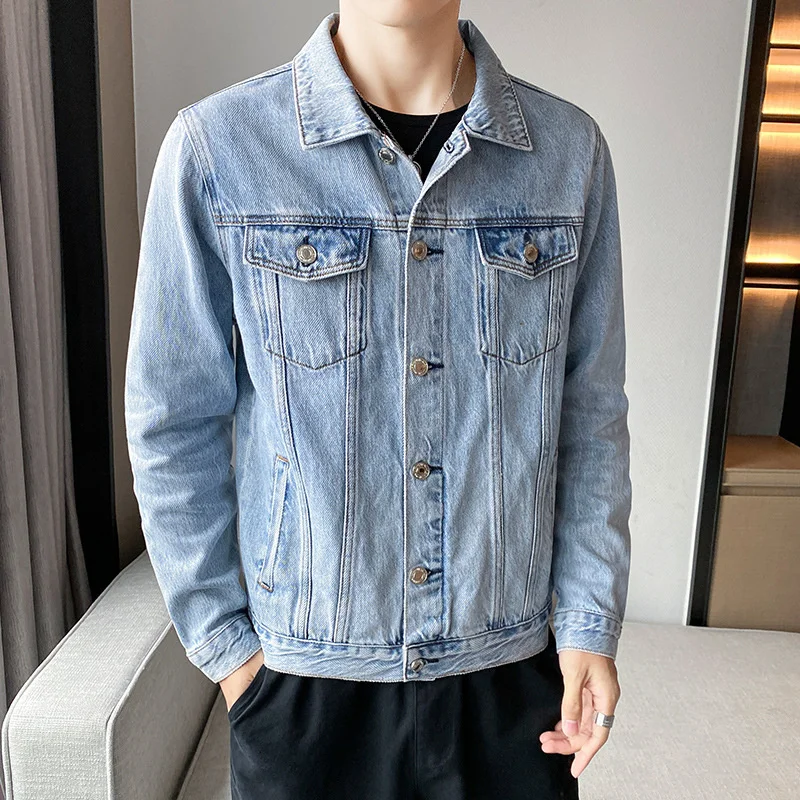 Tops Blue Denim Jacket trend Loose Men's Slim Fit Simplicity Casual Handsome Solid Color Lapel Small fresh Single Breasted Autum
Tops Blue Denim Jacket trend Loose Men's Slim Fit Simplicity Casual Handsome Solid Color Lapel Small fresh Single Breasted Autum