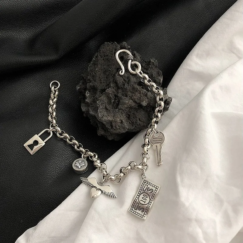LIVVY Silver Color Lock Key Dollar Angel's Wings Love Heart Bracelet Women Fashion Temperament Personality Retro Romantic Gift
LIVVY Silver Color Lock Key Dollar Angel's Wings Love Heart Bracelet Women Fashion Temperament Personality Retro Romantic Gift
