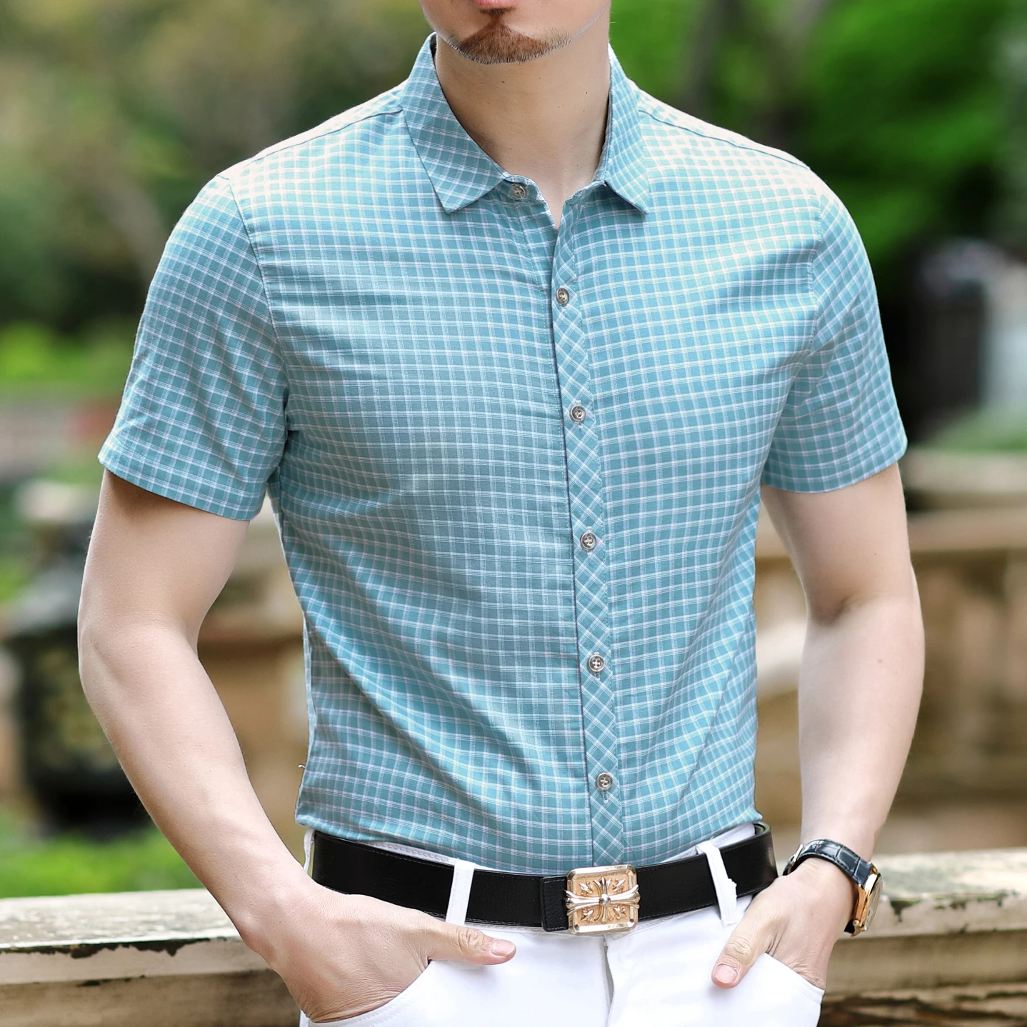 High 2020 Summer Quality Fashion Dress Plaid Shirt Men Short Sleeve Camisa Flores Hombre Casual Shirt Male Man Shirts
High 2020 Summer Quality Fashion Dress Plaid Shirt Men Short Sleeve Camisa Flores Hombre Casual Shirt Male Man Shirts