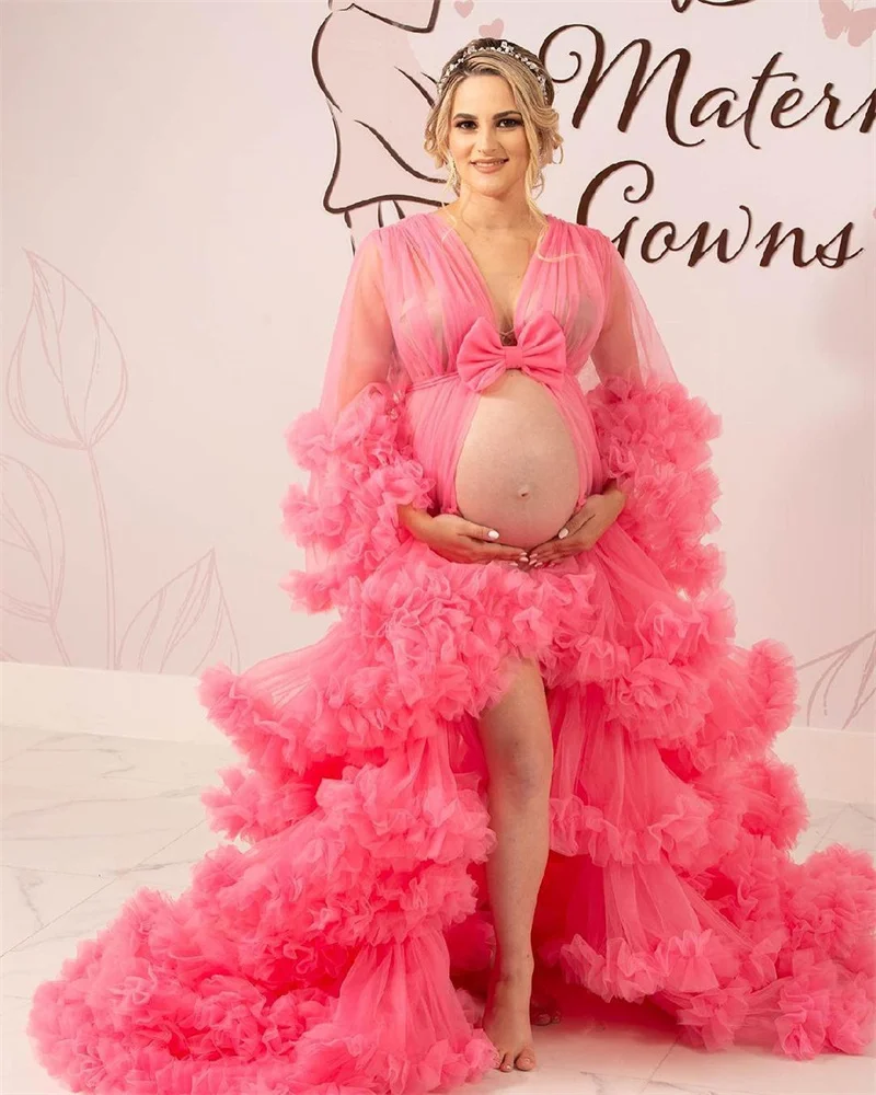 Maternity Plus Size Rose Red Prom Dresses Tiered Ruffles Bow V Neck Evening Dress Custom Made Long Sleeves Split Party Gown
Maternity Plus Size Rose Red Prom Dresses Tiered Ruffles Bow V Neck Evening Dress Custom Made Long Sleeves Split Party Gown