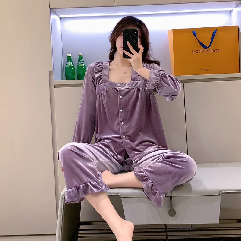 Pink Velour 2PCS Sleepwear Square Collar Shirt&Pants Women Pajamas Set Autumn New Sleep Set Velvet Pijamas Suit Home Clothes
Pink Velour 2PCS Sleepwear Square Collar Shirt&Pants Women Pajamas Set Autumn New Sleep Set Velvet Pijamas Suit Home Clothes