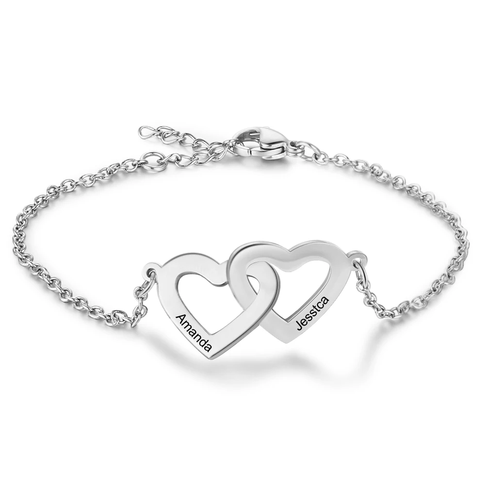Personalized Bracelets Fashion Stainless Steel Jewelry Heart Shape Custom 2 Names Charm Link Bracelets Promised Gift for Women
Personalized Bracelets Fashion Stainless Steel Jewelry Heart Shape Custom 2 Names Charm Link Bracelets Promised Gift for Women