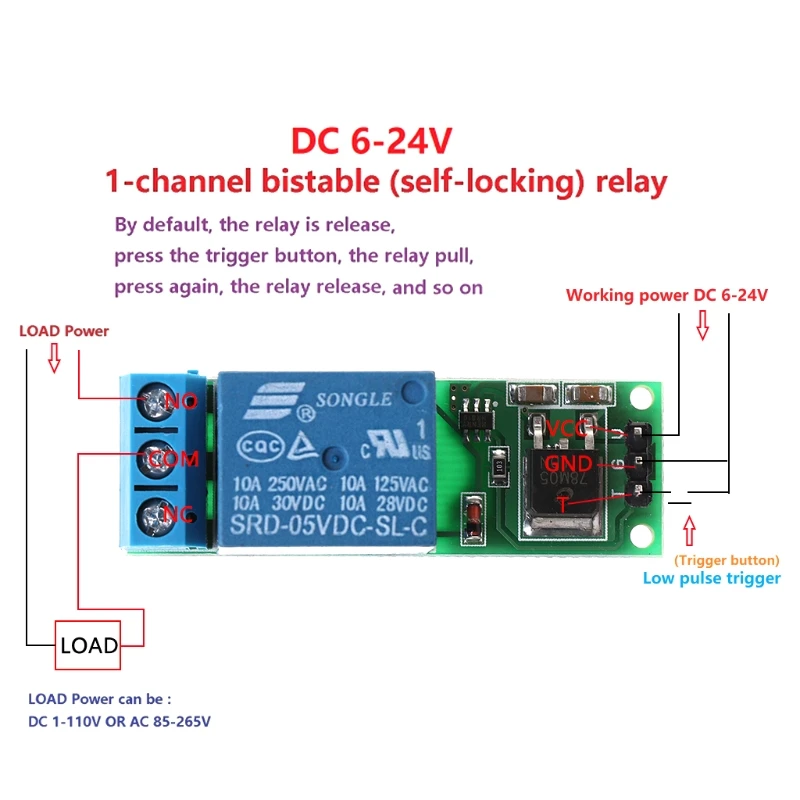 6-24V Flip-Flop Latch Relay Bistable Self-locking Low Pulse Trigger Module L29K
6-24V Flip-Flop Latch Relay Bistable Self-locking Low Pulse Trigger Module L29K