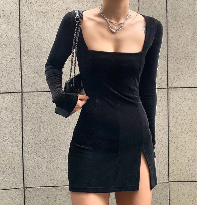 Sexy Women long sleeve Solid Black red Velvet Square-cut collar slim Tops high Vented Side Slit Casual Party Club Mini Dress
Sexy Women long sleeve Solid Black red Velvet Square-cut collar slim Tops high Vented Side Slit Casual Party Club Mini Dress