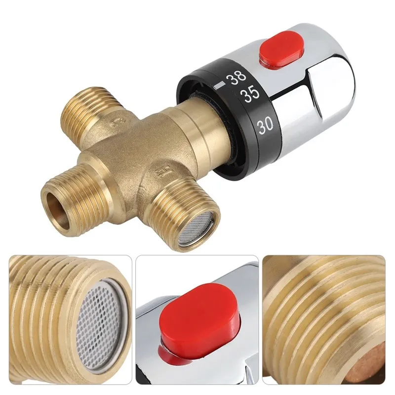 Anti-Scald Thermostatic Mixing Valve, Solid Brass 3-Way Hot Cold Water Mixer, G1/2" Shower Valve for Bathroom, Chrome Finish
Anti-Scald Thermostatic Mixing Valve, Solid Brass 3-Way Hot Cold Water Mixer, G1/2" Shower Valve for Bathroom, Chrome Finish
