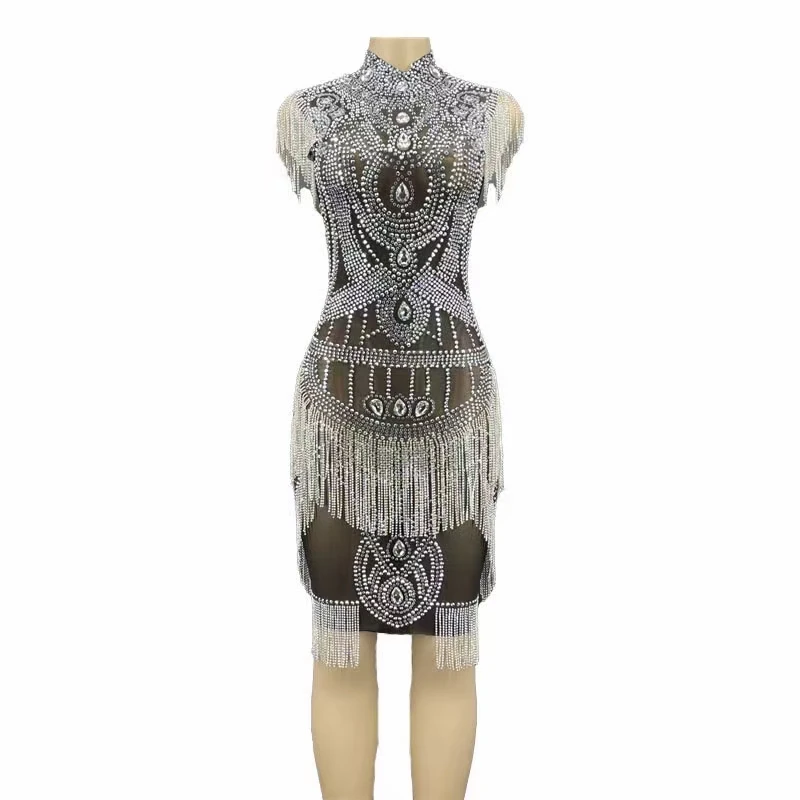 Sparkly Crystals Chains Transparent Sleeveless Dress Women Evening Birthday Celebrate Costume Wedding Prom Party Wear
Sparkly Crystals Chains Transparent Sleeveless Dress Women Evening Birthday Celebrate Costume Wedding Prom Party Wear
