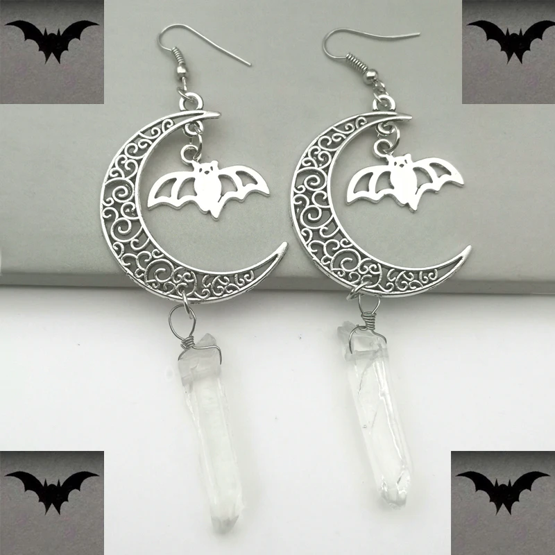 Flying Bat & Crescent Moon Earrings,Hollow Moon Earrings, Gothic Vampire Bat Earrings, Halloween Earrings,Witch Jewellery
Flying Bat & Crescent Moon Earrings,Hollow Moon Earrings, Gothic Vampire Bat Earrings, Halloween Earrings,Witch Jewellery