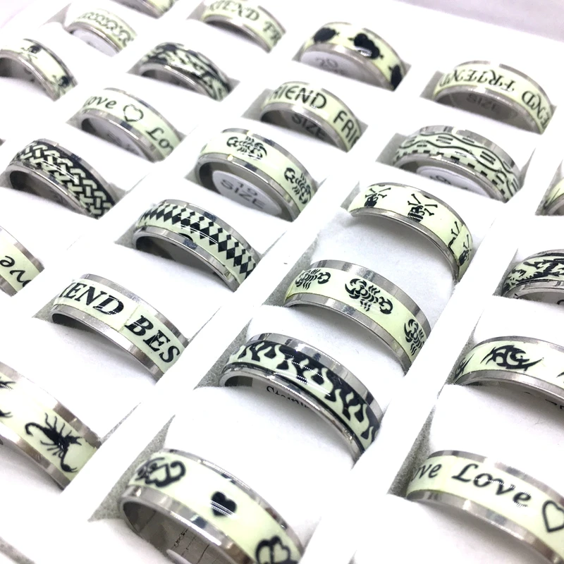 100pcs Luminous Stainless Steel Rings For Men Women Sticker Patterns Fashion Party Jewelry Ring Gift Wholesale Glow in the Dark
100pcs Luminous Stainless Steel Rings For Men Women Sticker Patterns Fashion Party Jewelry Ring Gift Wholesale Glow in the Dark