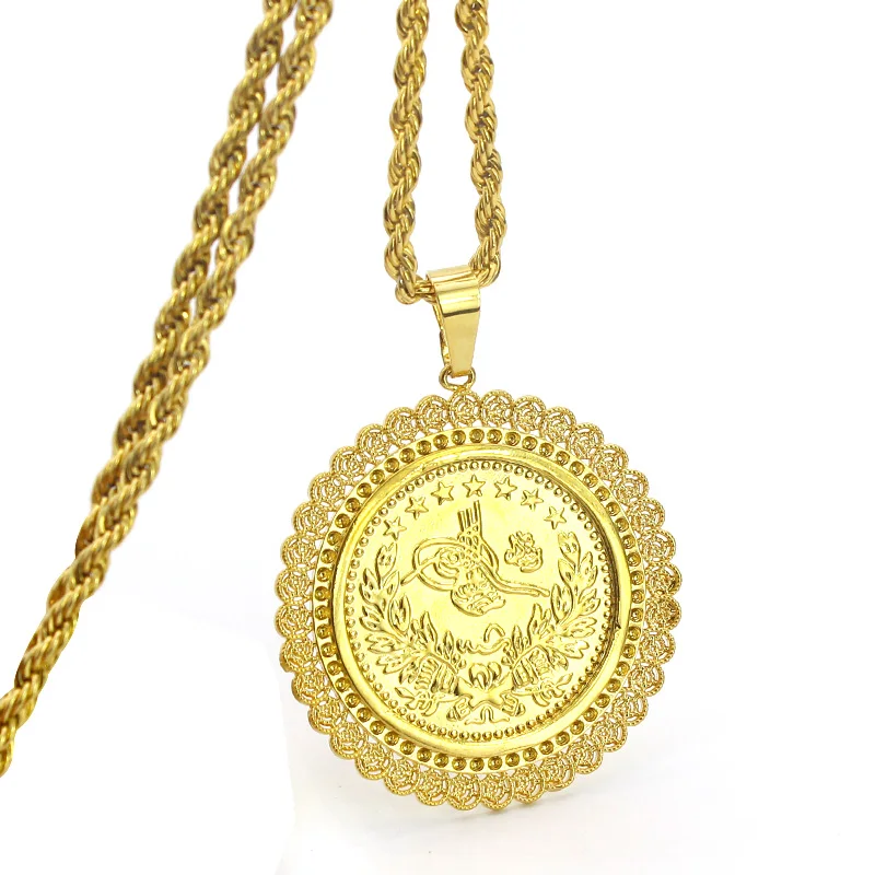 FS New Arrival Exquisite Coin Pendant Copper Gold Plated Accessories With 45CM*3MM Chain For Gift
FS New Arrival Exquisite Coin Pendant Copper Gold Plated Accessories With 45CM*3MM Chain For Gift