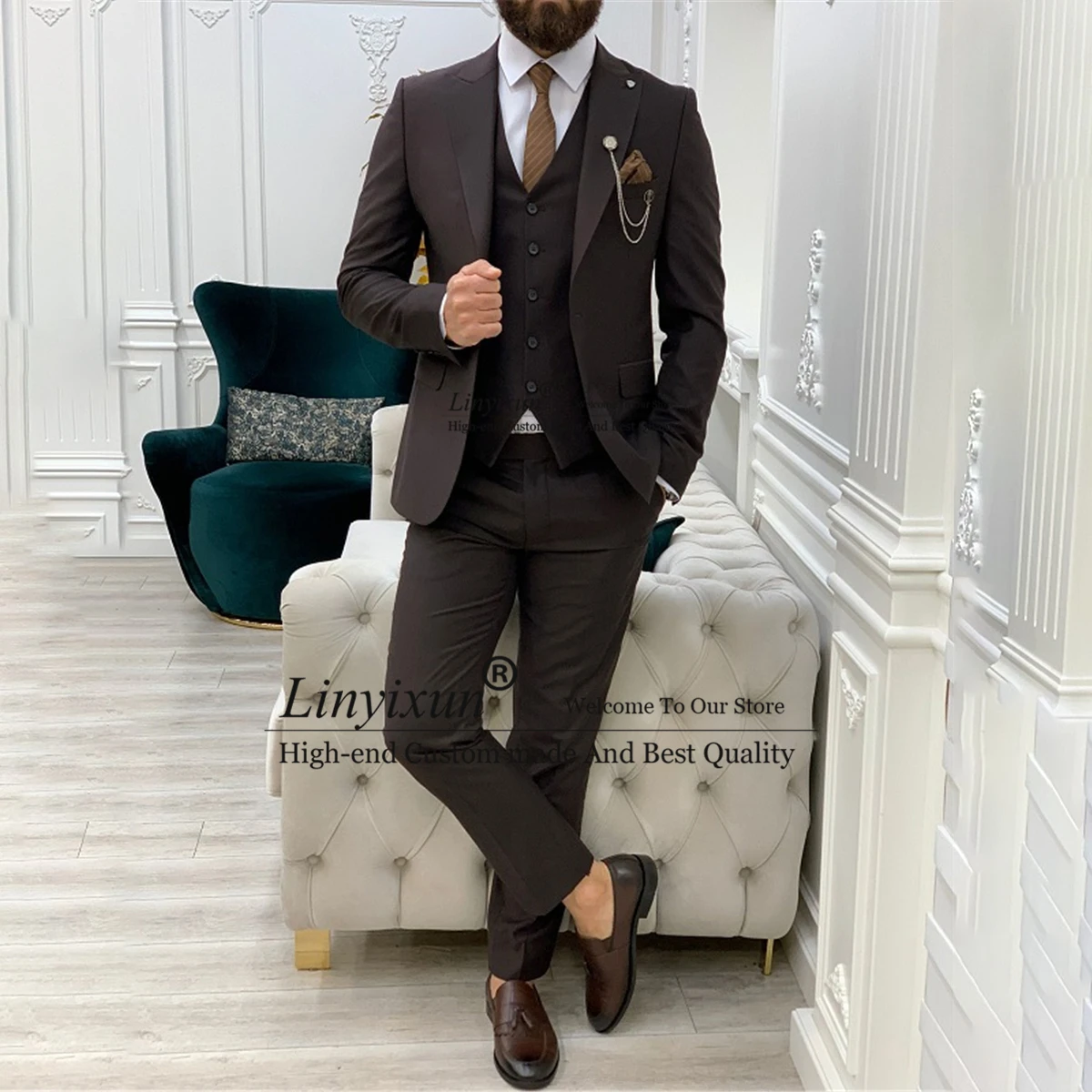 Classic Brown Men Suits Formal Business Blazer Slim Fit Wedding Groom Tuxedo 3 Piece Set Banquet Jacket Vest Pant Costume Homme
Classic Brown Men Suits Formal Business Blazer Slim Fit Wedding Groom Tuxedo 3 Piece Set Banquet Jacket Vest Pant Costume Homme