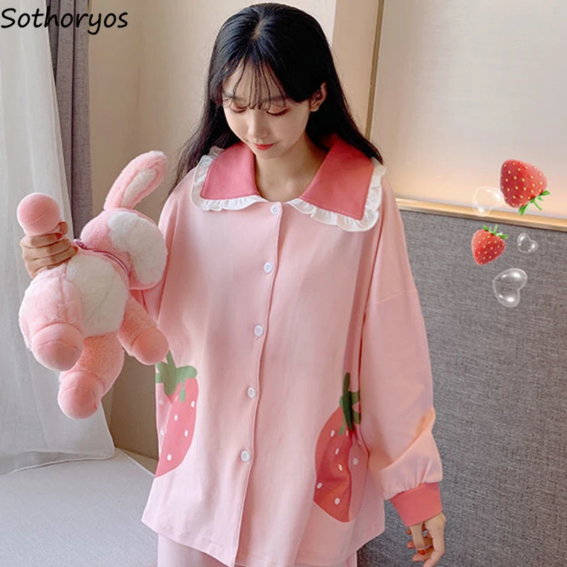 Women Pajama Sets Autumn Turn-down Collar Two-pieces Sweet Pink Lovely Student Cute Pyjamas Simple Pajamas Lounge Wear Trendy
Women Pajama Sets Autumn Turn-down Collar Two-pieces Sweet Pink Lovely Student Cute Pyjamas Simple Pajamas Lounge Wear Trendy