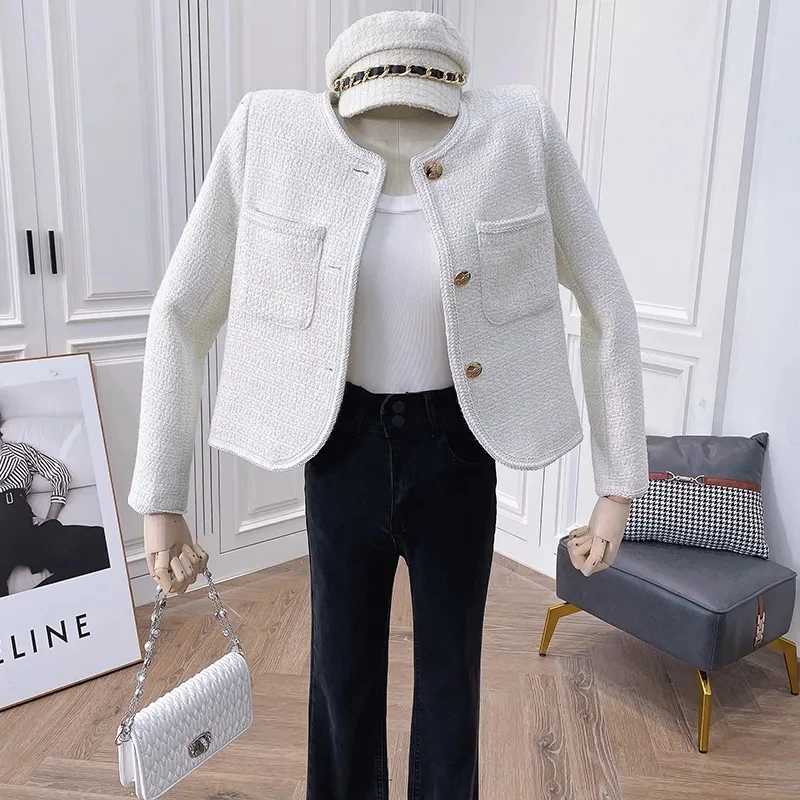 Ladies Temperament Tweed Short Jacket Spring Autumn Fashion Single Breasted Solid Small Fragrance Style High-End Vintage Coat
Ladies Temperament Tweed Short Jacket Spring Autumn Fashion Single Breasted Solid Small Fragrance Style High-End Vintage Coat