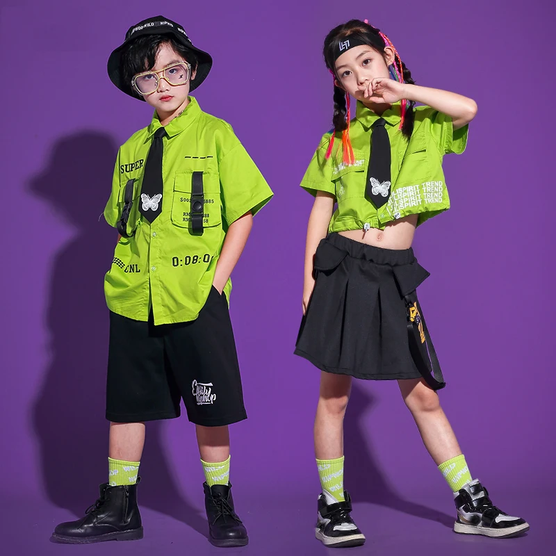 Kids Hip Hop Dance Costumes Kpop Outfit Girls Green Shirt Skirt Shorts Boys Jazz Dance Clothes Stage Performance Wear SL5206
Kids Hip Hop Dance Costumes Kpop Outfit Girls Green Shirt Skirt Shorts Boys Jazz Dance Clothes Stage Performance Wear SL5206