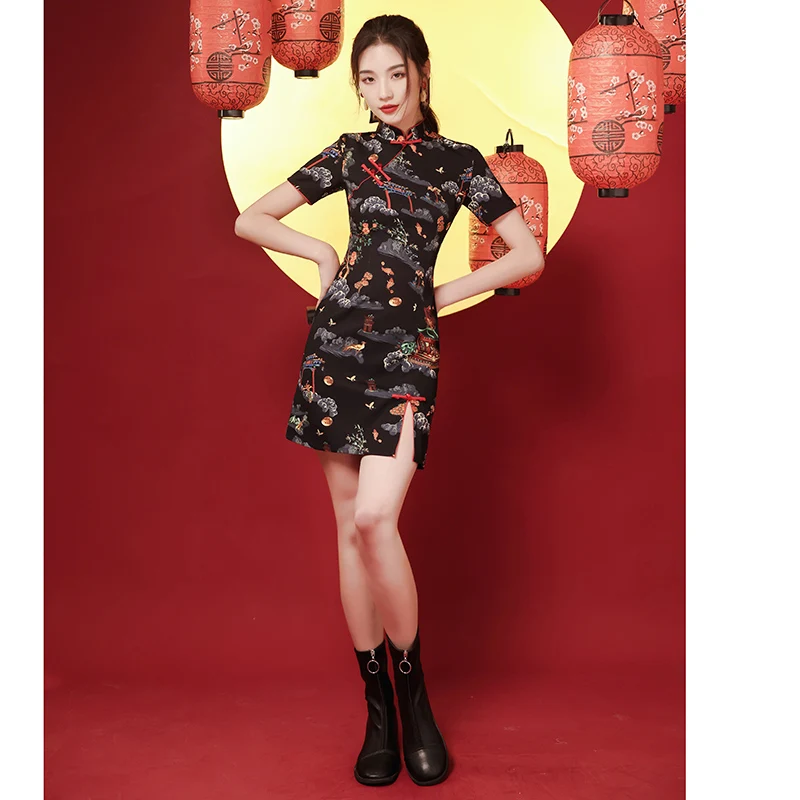 Chinese Dress Black Jacquard Qipao Evening Dresses Hand Painted China Style Printed Cheongsam Dress Traditional Retro Cheongsams
Chinese Dress Black Jacquard Qipao Evening Dresses Hand Painted China Style Printed Cheongsam Dress Traditional Retro Cheongsams