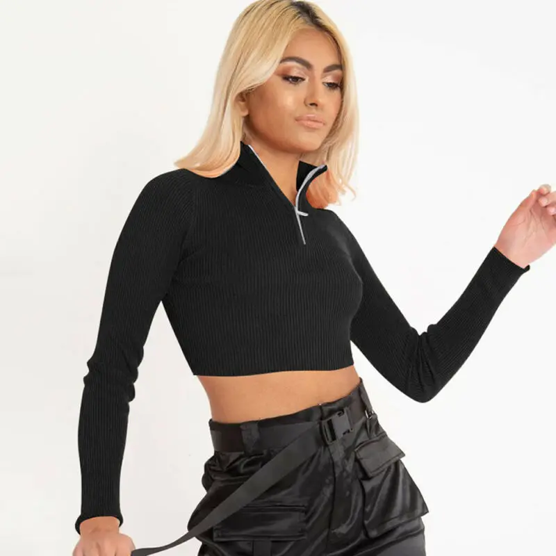 Newest Autumn Casual Women's Zipper Cropped Tops Women Long Sleeve Solid Color Slim Knit Sweatshirts Top
Newest Autumn Casual Women's Zipper Cropped Tops Women Long Sleeve Solid Color Slim Knit Sweatshirts Top