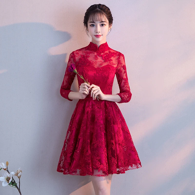 women long-sleeved lace mini dress vestidos toast clothing bride wine red cheongsam dress wedding engagement wedding dress skirt
women long-sleeved lace mini dress vestidos toast clothing bride wine red cheongsam dress wedding engagement wedding dress skirt