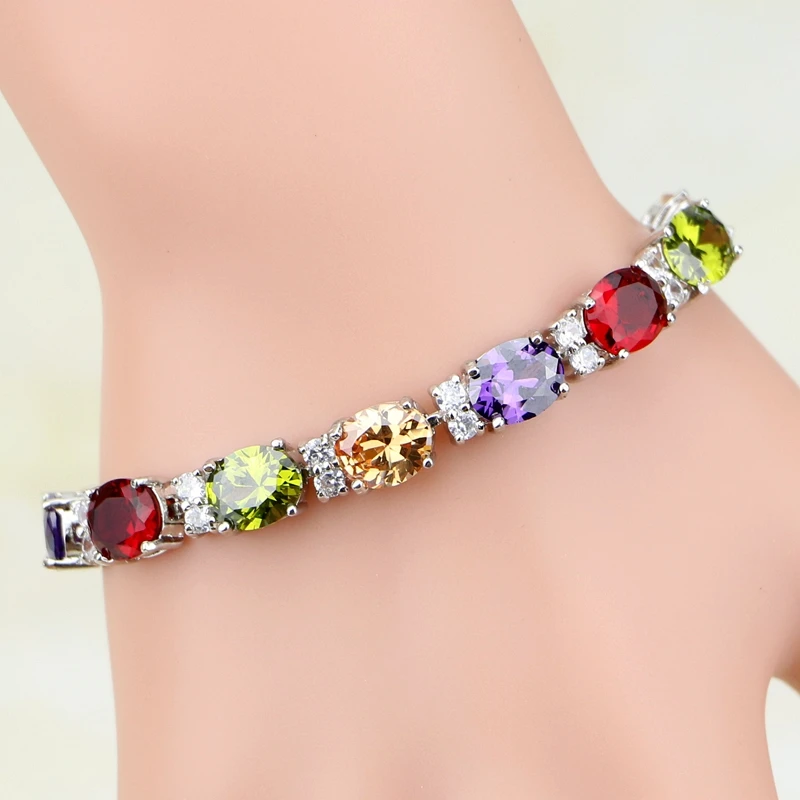 2016 New Oval Red Purple White CZ 925 Sterling Silver Jewelry Charm Bracelet Christmas Gift For Women S037
2016 New Oval Red Purple White CZ 925 Sterling Silver Jewelry Charm Bracelet Christmas Gift For Women S037