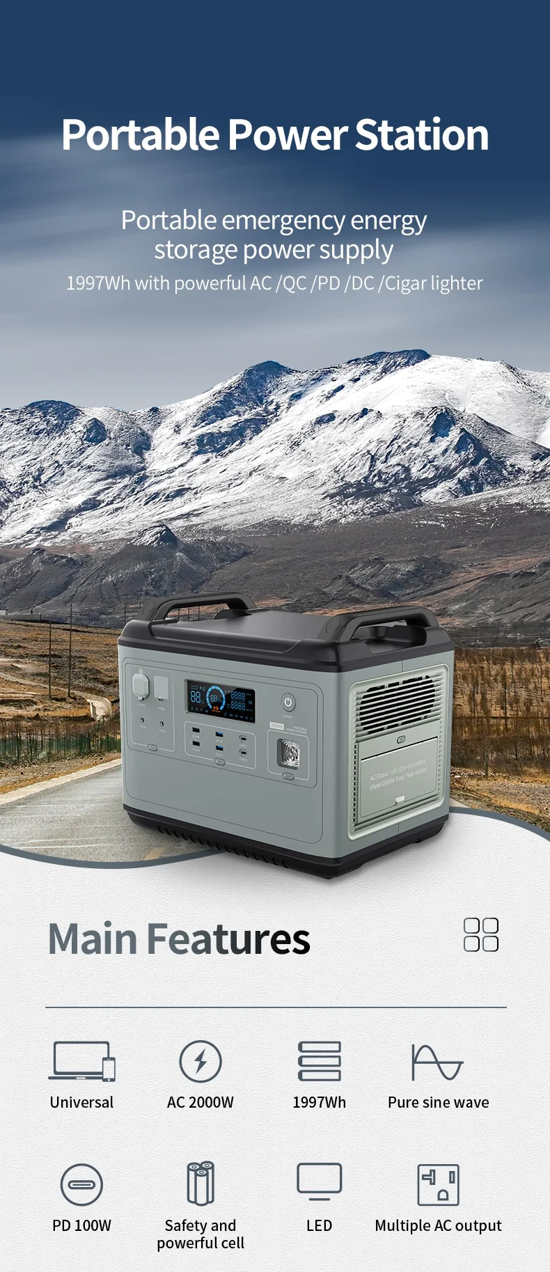 1997W Portable Power Station 2000Wh/624000mAh Solar Generator Portable Power Source For Outdoor Camping Travel RV CPAP
1997W Portable Power Station 2000Wh/624000mAh Solar Generator Portable Power Source For Outdoor Camping Travel RV CPAP