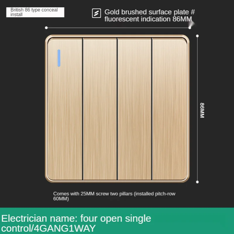 86*86mm 1-4gang 1way Switch Panel,Champagne Surface Plates,Multiperture Socket,Outlet USB plug,Luxury switches,Bedroom Switch
86*86mm 1-4gang 1way Switch Panel,Champagne Surface Plates,Multiperture Socket,Outlet USB plug,Luxury switches,Bedroom Switch