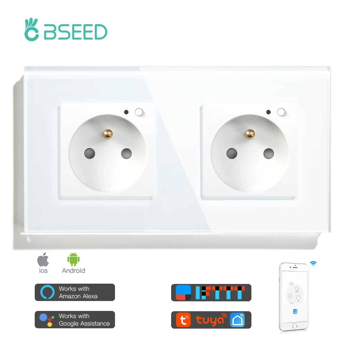 BSEED Wifi Smart Wall Socket France Standard Crystal Glass Panel Electrical Outlet 4 Colors White Black Gold Grey Work With Tuya
BSEED Wifi Smart Wall Socket France Standard Crystal Glass Panel Electrical Outlet 4 Colors White Black Gold Grey Work With Tuya