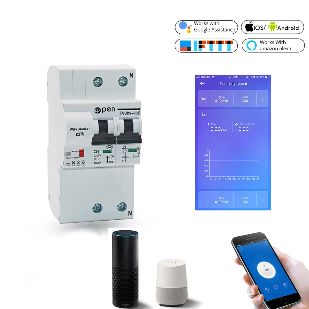 2P WiFi Smart Circuit Breaker with Energy monitoring and meter function for Alexa and Google home
2P WiFi Smart Circuit Breaker with Energy monitoring and meter function for Alexa and Google home